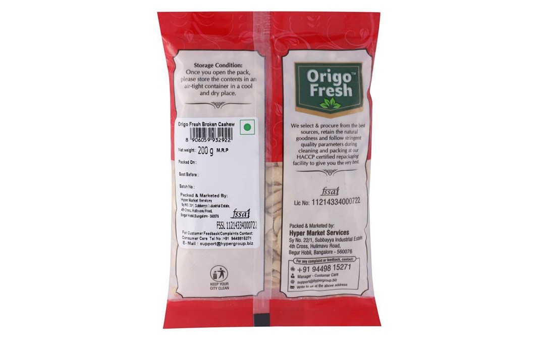 Origo Fresh Broken Cashews    Pack  200 grams
